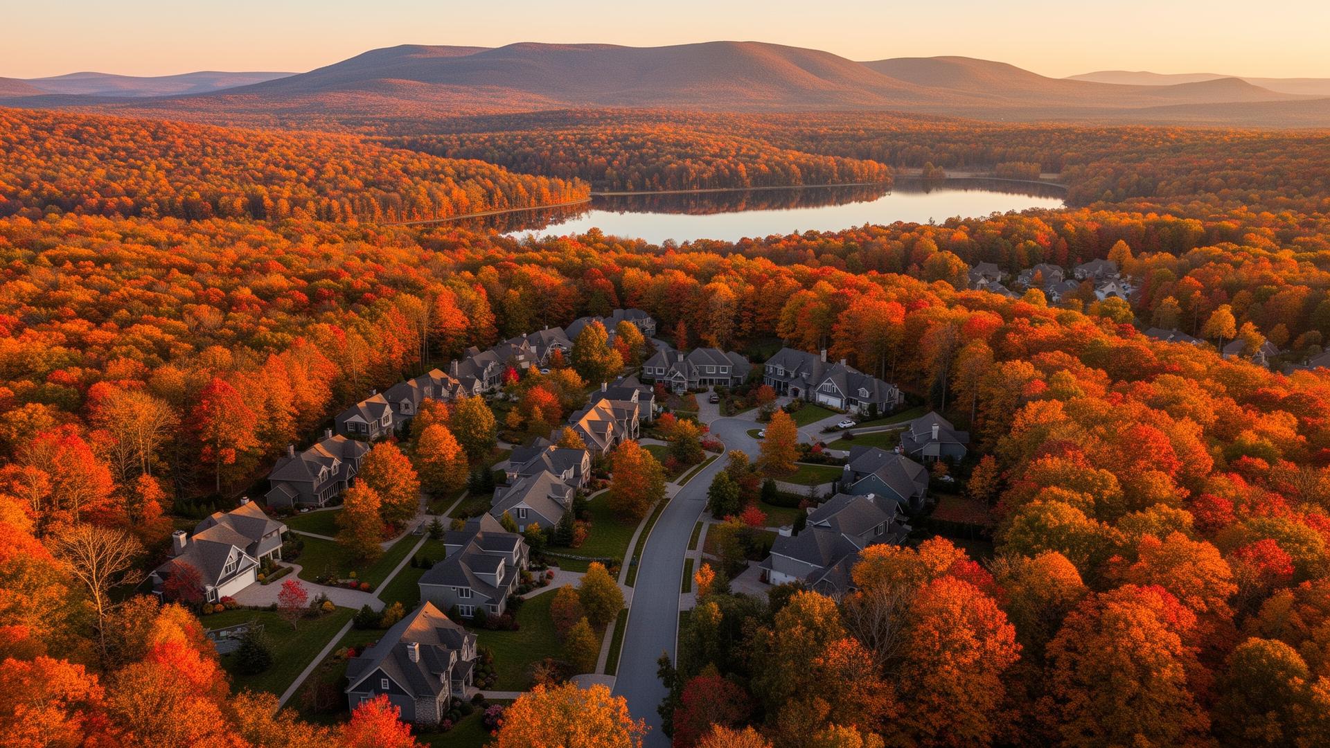 Aerial view of A Pocono Country Place in autumn