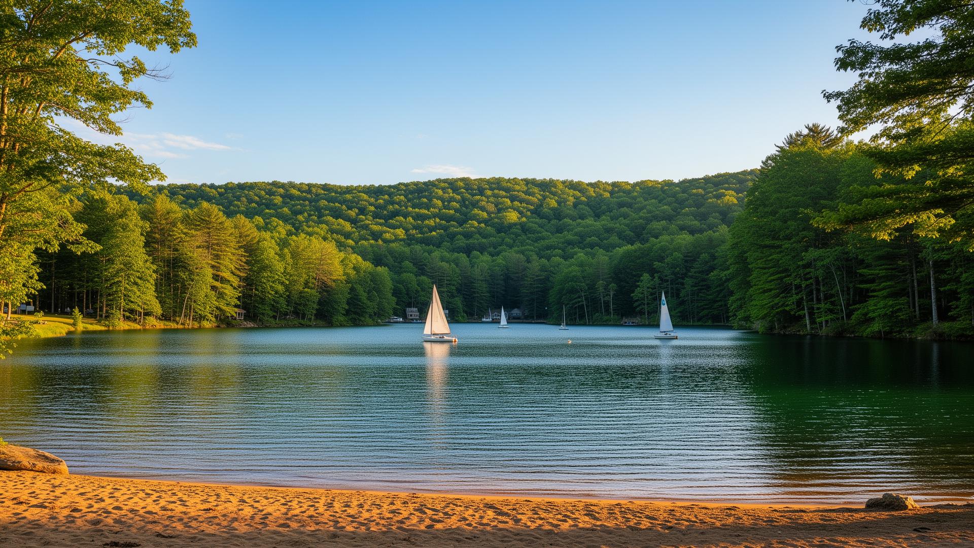 Lake view of Lake Naomi in summer